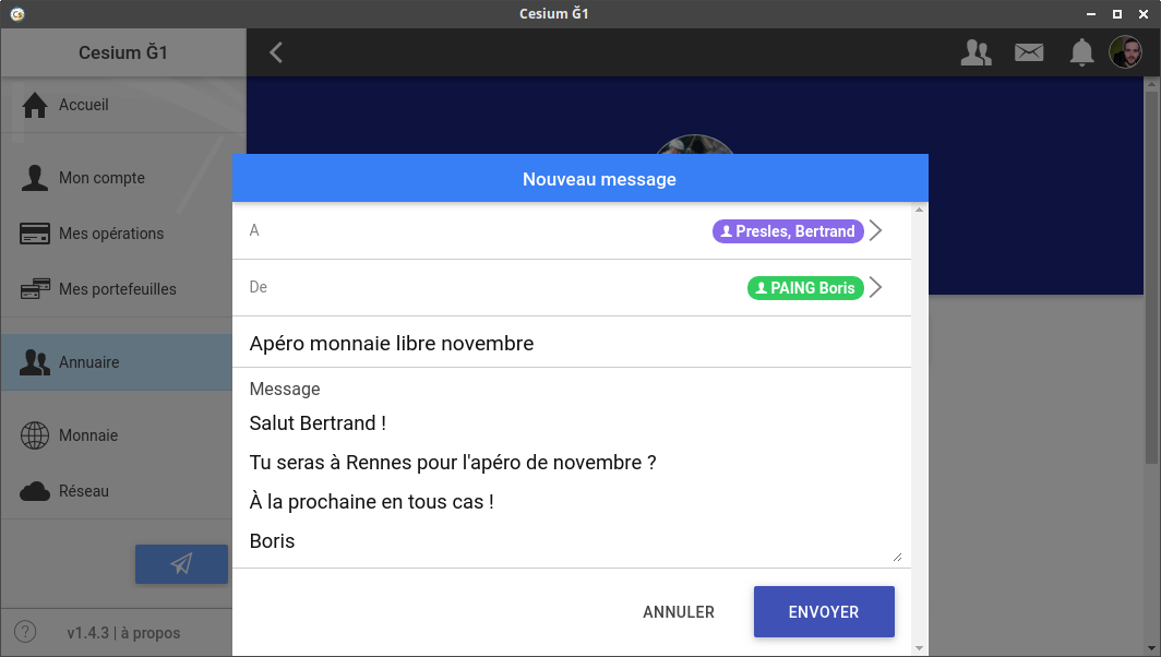 Envoyez des messages aux autres utilisateurs