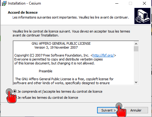 Installation de Cesium : lire la licence